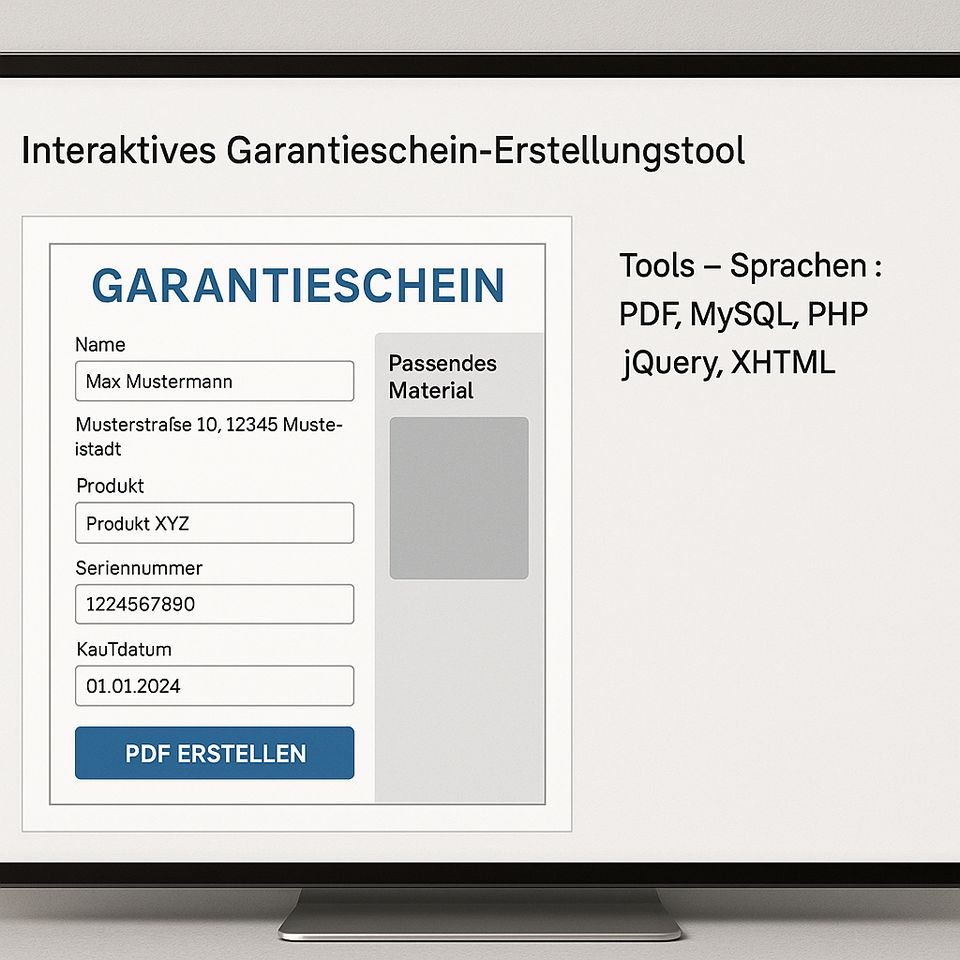 Interaktives Garantiescheinerstellungstool