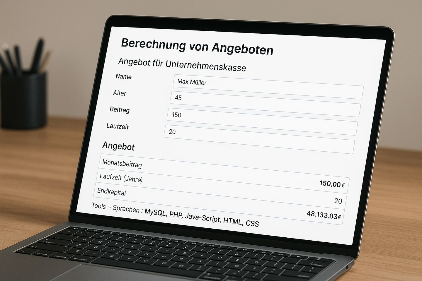 Berechnung von Angeboten für Unternehmenskassen 